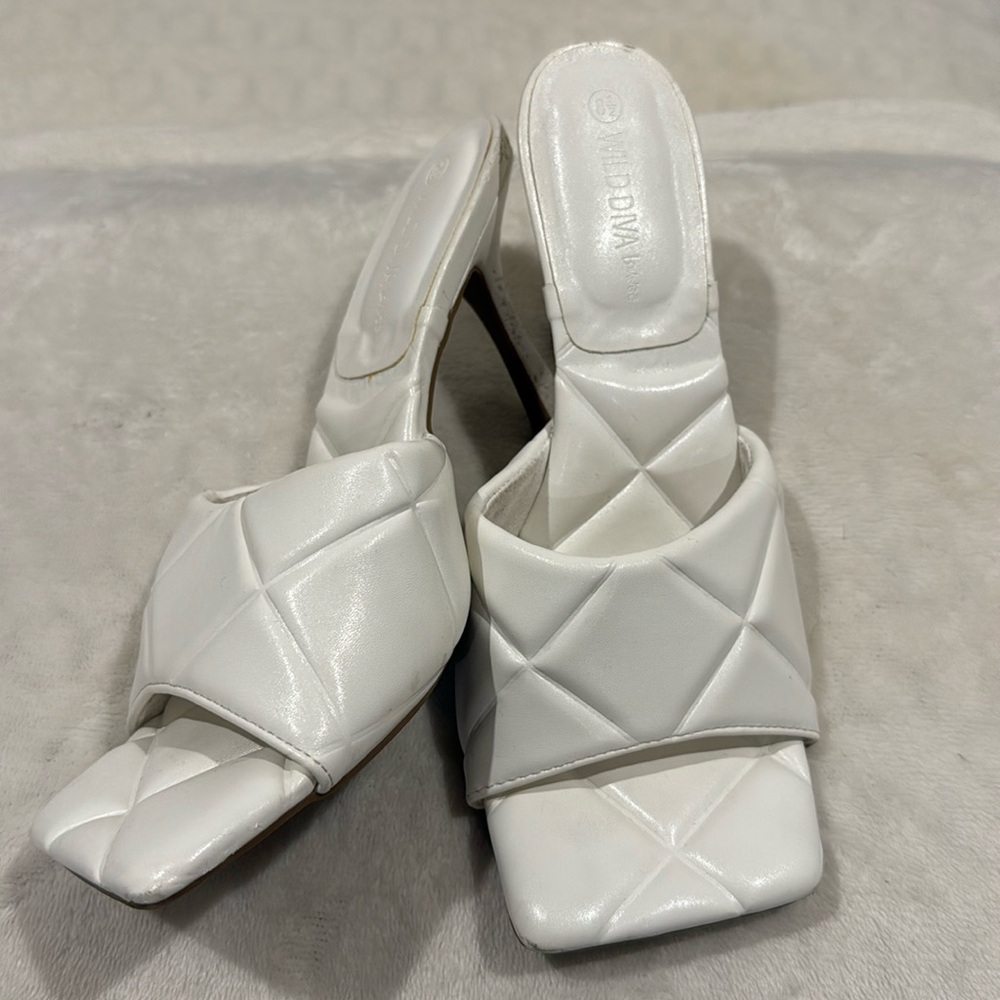 White Square Toe Heels